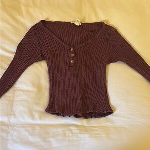 Ribbed Long Sleeve Top in Burgundy